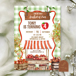 Invitación Green Plaid Quirky Apple Orchard Birday
