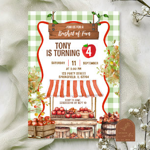 Invitación Green Plaid Quirky Apple Orchard Birday