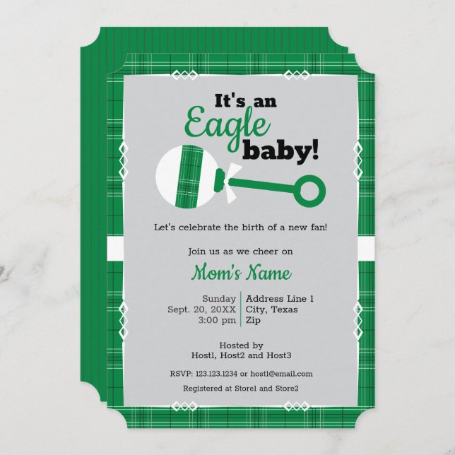 Invitación Green Plaid Rattle Eagle Baby Shower (Anverso / Reverso)