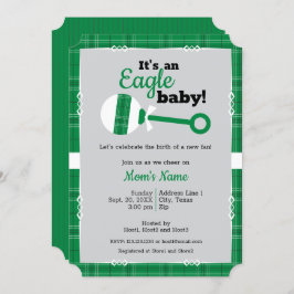Invitación Green Plaid Rattle Eagle Baby Shower