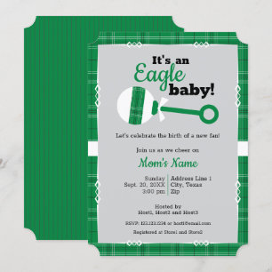 Invitación Green Plaid Rattle Eagle Baby Shower