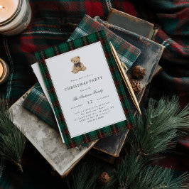 Invitación Green Plaid Teddy Bear Christmas Party