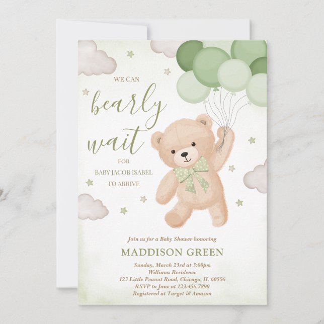 Invitación Green Podemos Esperar A Baby Shower (Anverso)
