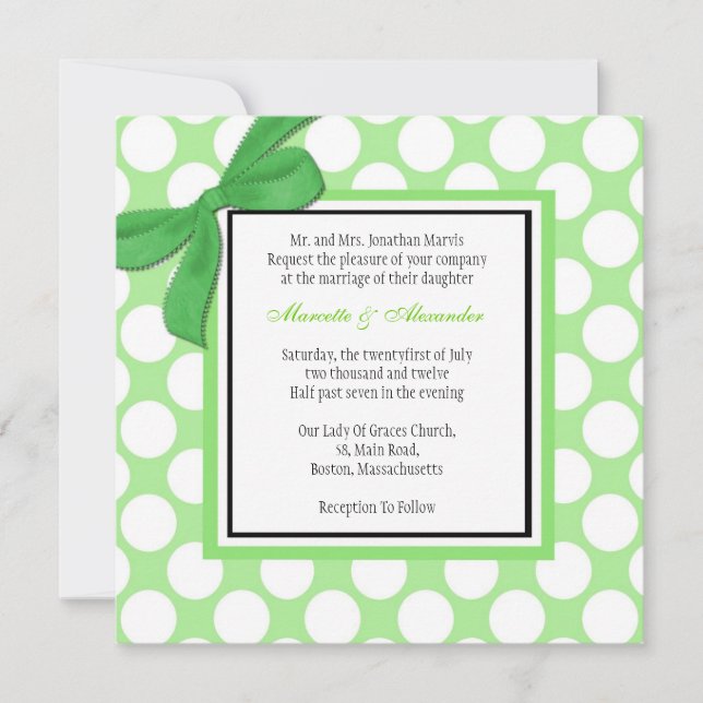 Invitación Green Polka Dot Wedding Invitation (Anverso)