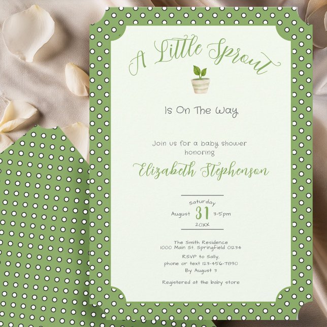 Invitación Green Polka Dots Little Sprout Baby Shower (Subido por el creador)