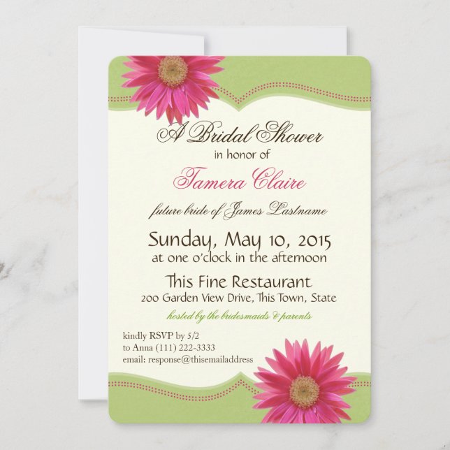 Invitación Green primavera y ducha de novias rosa Fuschia (Anverso)