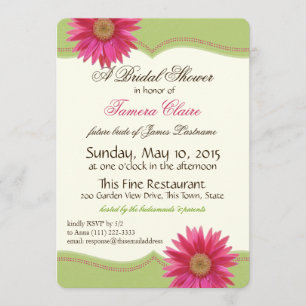 Invitación Green primavera y ducha de novias rosa Fuschia