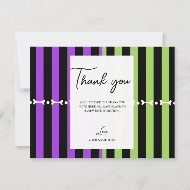 Invitación Green Purple & Black Halloween Stripe Gracias (Anverso)