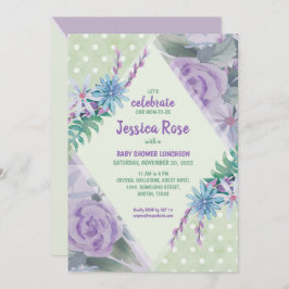 Invitación Green Purple Floral Watercolor Baby Shower
