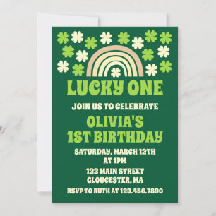 Invitación Green Rainbow Lucky One First Birday Party Photo