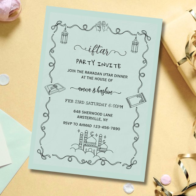 Invitación Green Ramadan Bow doodle ramadan iftar invitation (Subido por el creador)