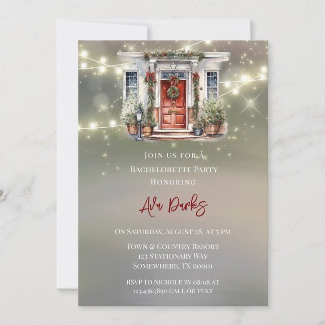 Invitación Green Red Berry Decour Door Lite Bachelorette Part (Anverso)