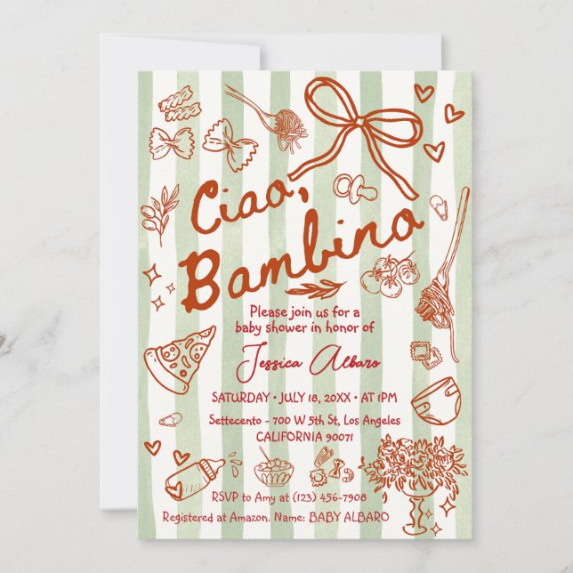 Invitación Green Red Ciao Bambino Italiano (Anverso)