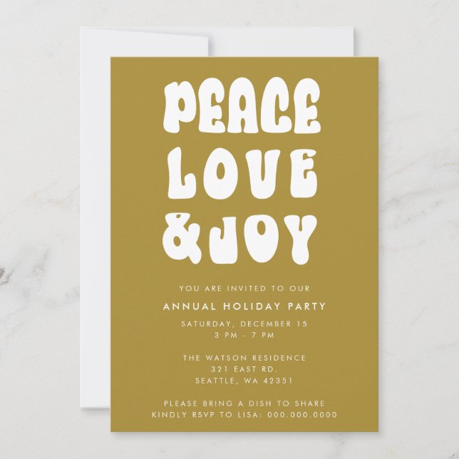 Invitación Green Retro Groovy Peace Love Joy Holiday (Anverso)