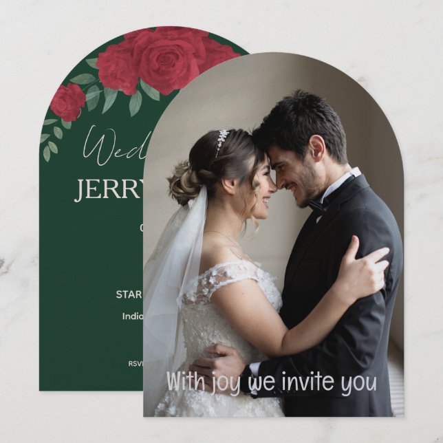 Invitación Green Romantic Couple Personalized Wedding  (Anverso / Reverso)