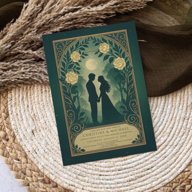 Invitación Green Romantic Silhouette Couple Wedding Invite (Subido por el creador)