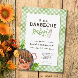 Invitación Green Rustic Gingham Barbecue Baby Shower
