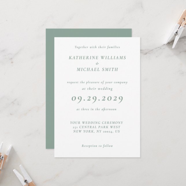 Invitación Green Sage Elegant Wedding Invitations (Anverso/Reverso In Situ)