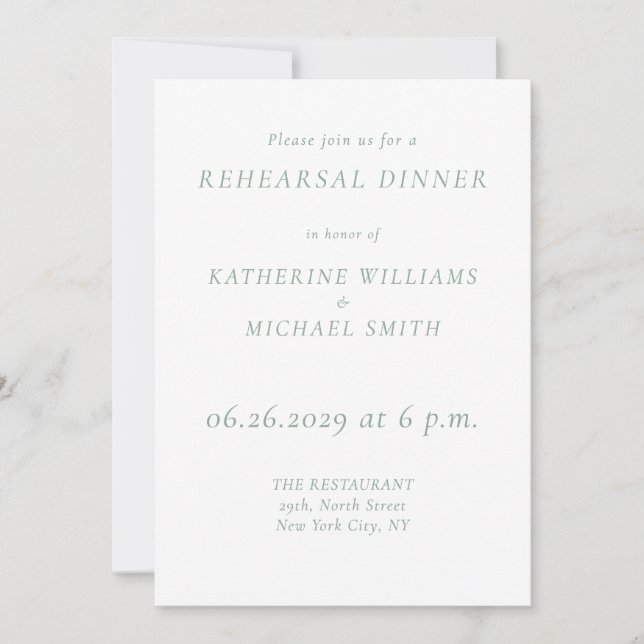 Invitación Green Sage Elegant Wedding Rehearsal Invitations (Anverso)