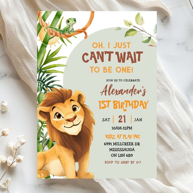 Invitación Green Savannah Lion Theme First Birthday (Subido por el creador)
