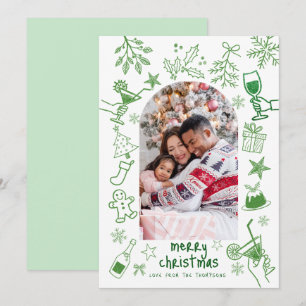 Invitación Green Scribbly Purpurina Dibuja Feliz Navidad