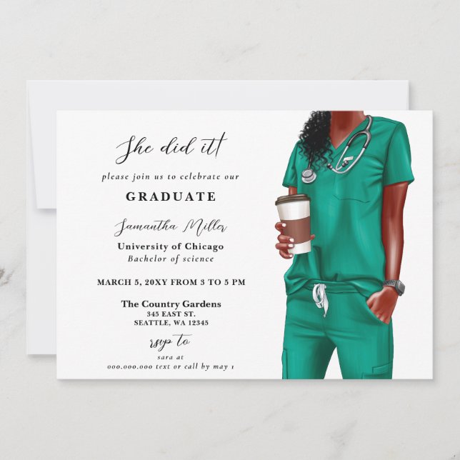 Invitación Green Scrubs Nurse Photo Lo Hizo Graduación (Anverso)