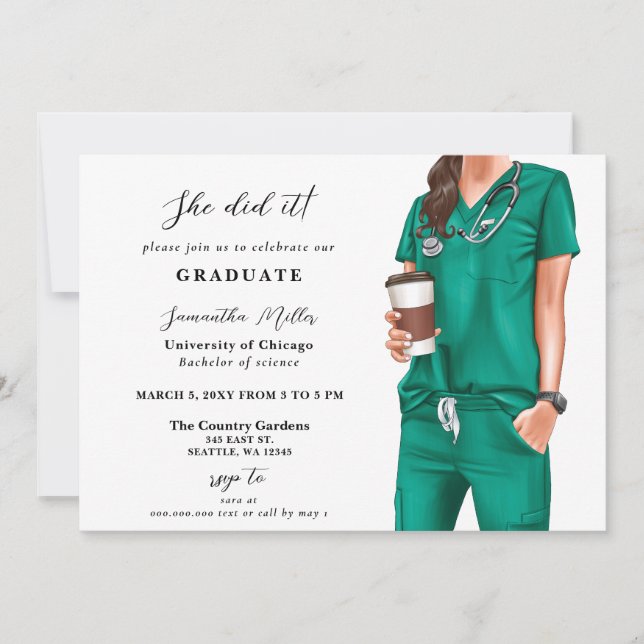 Invitación Green Scrubs Nurse Photo Lo Hizo Graduación (Anverso)