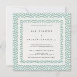 Invitación Green Seafoam + White Waves Elegant Beach Wedding