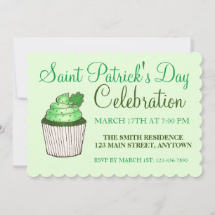 Invitación Green Shamrock Clover Cupcake St. Patrick's Day
