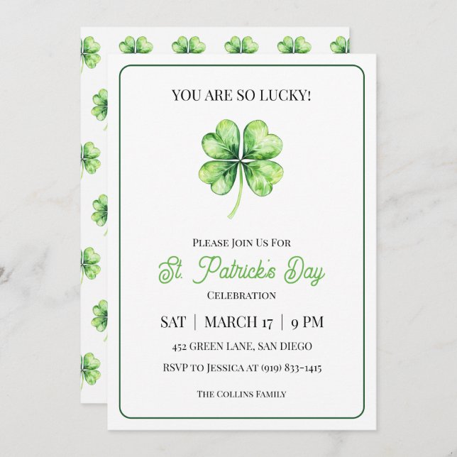 Invitación Green Shamrock Luck Simple St. Patrick's Day Fiest (Anverso / Reverso)