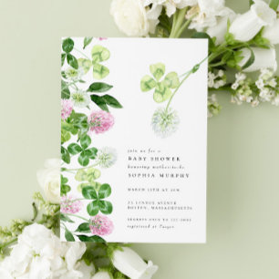 Invitación Green Shamrock Purple Clover Irlandés Baby Shower