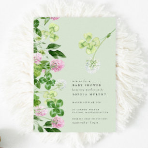 Invitación Green Shamrock Purple Clover Irlandés Baby Shower
