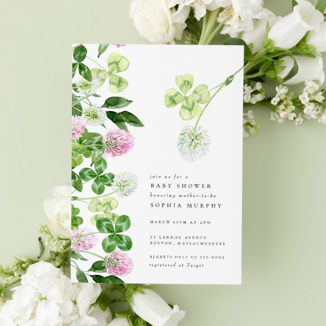 Invitación Green Shamrock Purple Clover Irlandés Baby Shower (Subido por el creador)