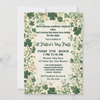 Invitación Green Shamrock Vines Funky Saint Patrick's Party 