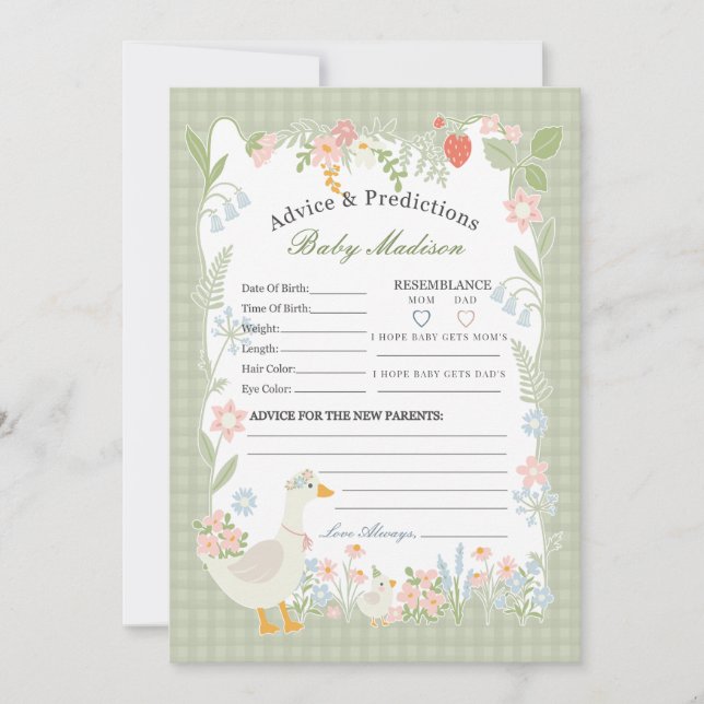 Invitación Green Silly Goose Floral Gingham Advance para el b (Anverso)