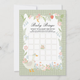 Invitación Green Silly Goose Floral Gingham Baby Bingo