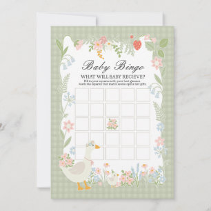 Invitación Green Silly Goose Floral Gingham Baby Bingo
