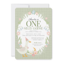 Green Silly Goose Floral Gingham First Birday