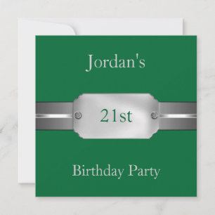 Invitación Green Silver 21st Elegant Men Birthday Party