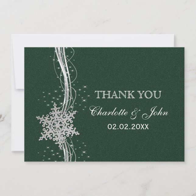 Invitación green Silver Snowflakes Wind Wedding Gracias (Anverso)