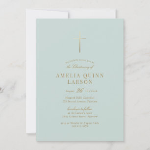 Invitación Green Simple Elegante Cruz de Oro