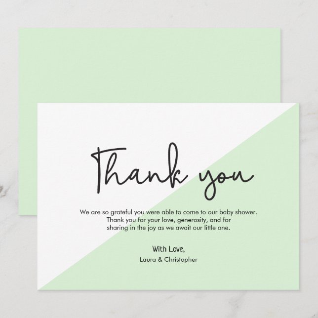 Invitación Green Simple Modern Baby Shower Gracias (Anverso / Reverso)