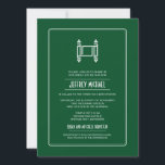 Invitación Green Simple Torah Bar Mitzvah<br><div class="desc">Una imagen gráfica de una Torah hace una imagen sorprendente en esta invitación única de Bar Mitzvah. Un fondo verde profundo contrasta con un panel rectangular redondeado que contiene texto de invitación personalizado. Al revés se destaca el nombre del muchacho del Bar Mitzvah, la fecha del evento y el texto...</div>