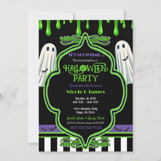 Invitación Green Slime Halloween Ghost Costume Fiesta (Anverso)