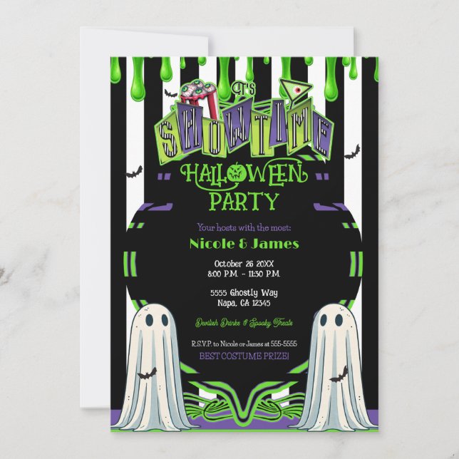 Invitación Green Slime Halloween Ghost Costume Fiesta (Anverso)