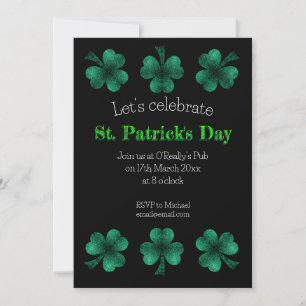 Invitación Green Sparkke Shamrock black St Patrick Day