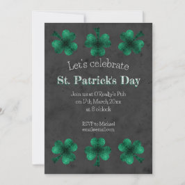Invitación Green Sparkke Shamrock Grey St Patrick Day
