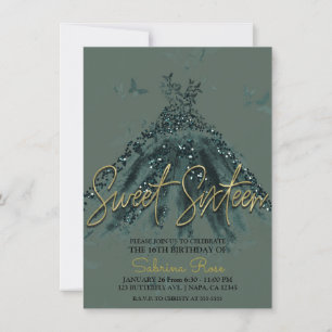 Invitación Green Sparkle Butterfly Dance Dress Sweet 16 Fiest