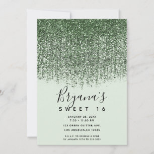 Invitación Green Sparkly Purpurina Sweet 16 Birthday Party