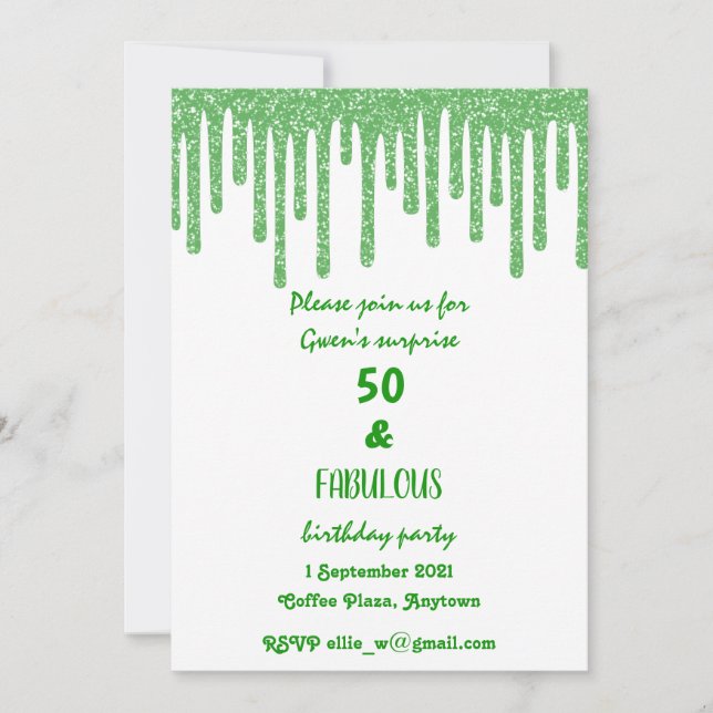 Invitación Green Sparkly Wax Drips 50 Y Fabuloso Cumpleaños (Anverso)